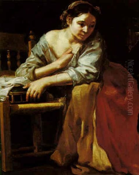 A Seated Young Woman Holding A Box Oil Painting by Bernhard Keil, Monsu Bernardo