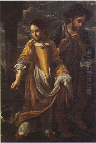 Due Fanciulli (allegoria Dell'udito E Dell'olfatto) Oil Painting by Bernhard Keil, Monsu Bernardo