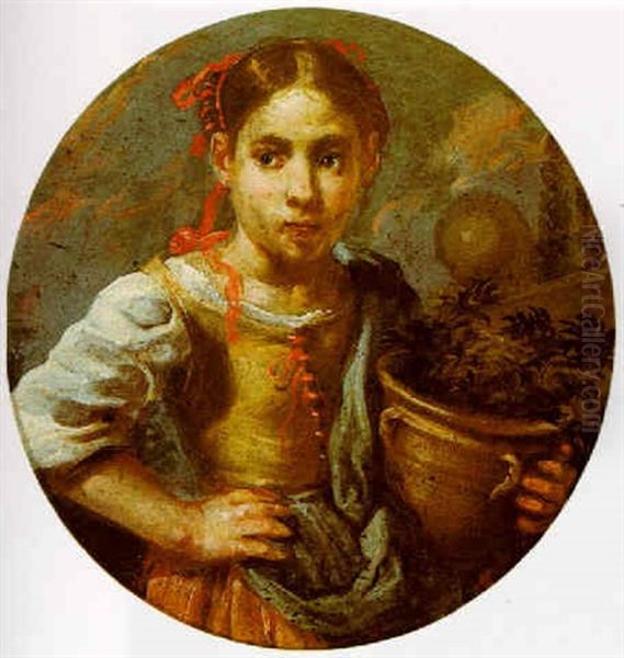 A Young Girl Holding A Plot Oil Painting by Bernhard Keil, Monsu Bernardo