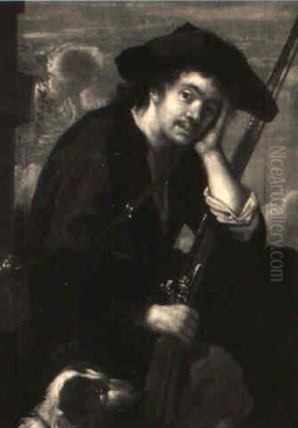 A Hunter Resting With A Dog Oil Painting by Bernhard Keil, Monsu Bernardo