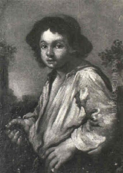 Boy Holding A Vine Branch In A Landscape Oil Painting by Bernhard Keil, Monsu Bernardo