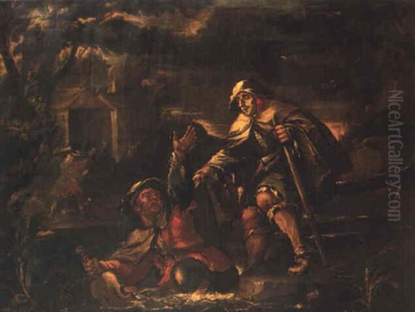 En Blind Leder Blinda Oil Painting by Bernhard Keil, Monsu Bernardo