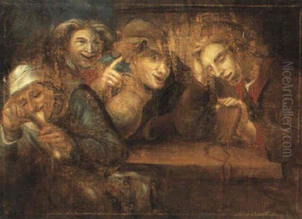 Tavern Interior With Figures Gloating Over A Penniless Boy Oil Painting by Bernhard Keil, Monsu Bernardo