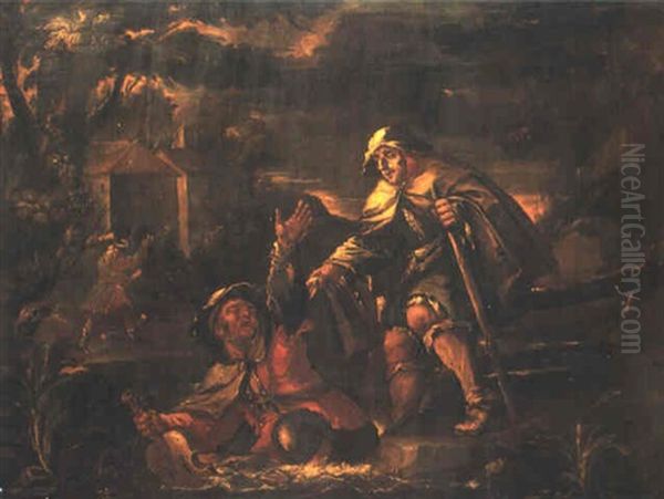 En Blind Som Leder En Blind Oil Painting by Bernhard Keil, Monsu Bernardo