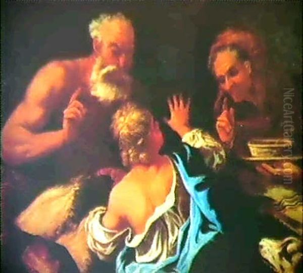 Isak, Jacob Og Rebecca (1.mosebog Kap.27) Oil Painting by Bernhard Keil, Monsu Bernardo