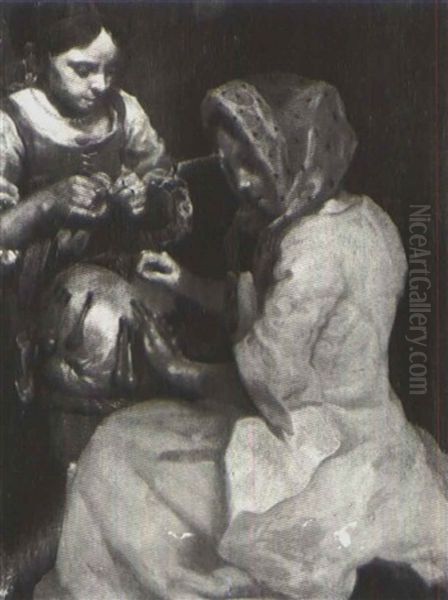 Two Women Making Lace Oil Painting by Bernhard Keil, Monsu Bernardo