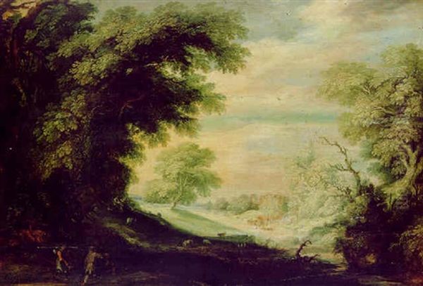 Bewaldete Landschaft Mit Einem Rundtempel Und Figuren Oil Painting by Alexander Keirincx