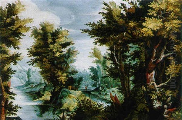 Paysage De Sous-bois Avec Riviere Oil Painting by Alexander Keirincx