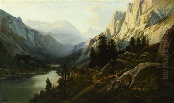 Riders Beside A Sierra River Oil Painting by William Keith