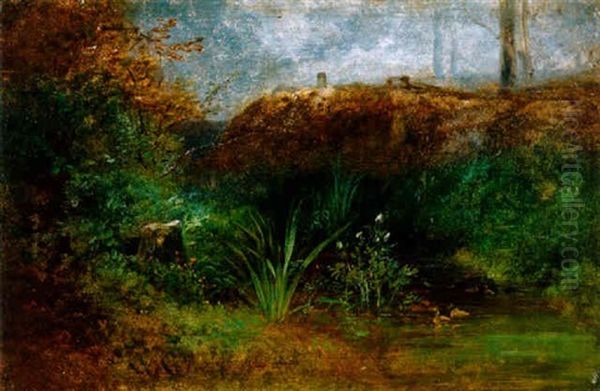 Erdei To (forest Lake) Oil Painting by Gusztav Keleti