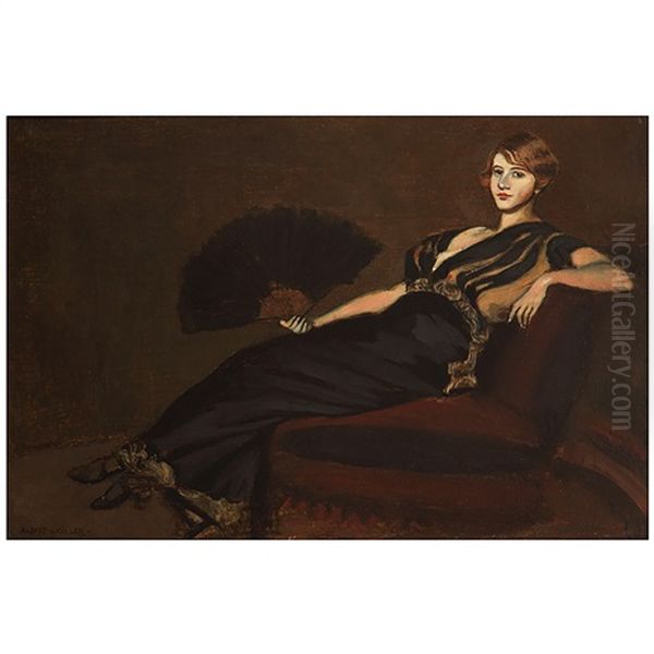 Elegante A L'eventail Oil Painting by Albert von Keller