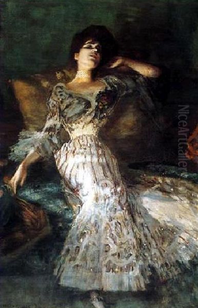 Gisela Von Wehner In Grosser Toilette Oil Painting by Albert von Keller