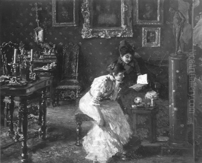 Im Salon Oil Painting by Albert von Keller