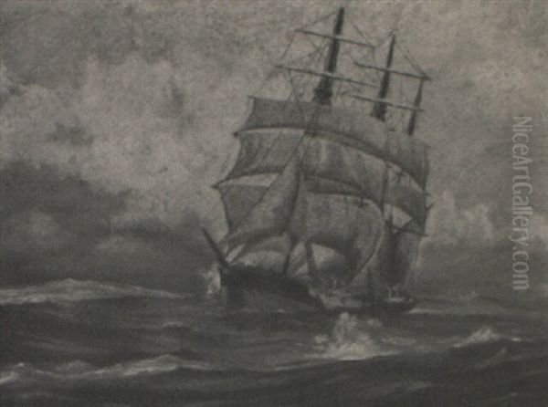 Ship At Sea Oil Painting by Ferdinand Keller