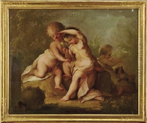 Spielende Putten Oil Painting by Johann-Heinrich Keller