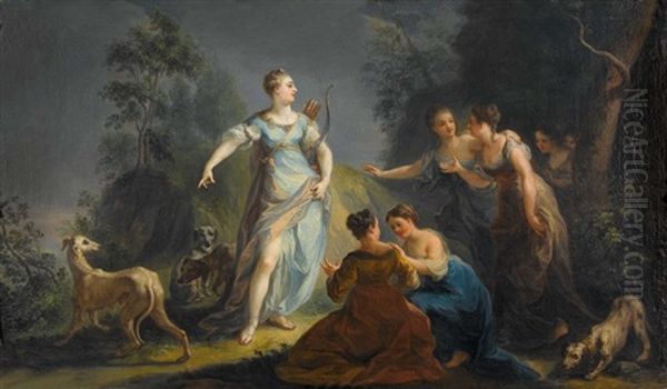 Diana Mit Gefolge Oil Painting by Johann-Heinrich Keller