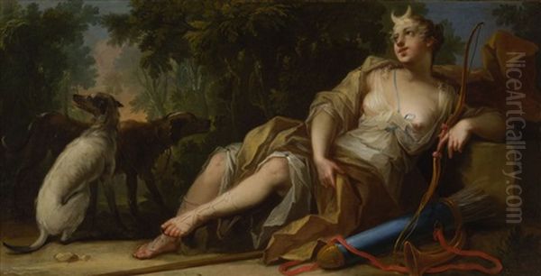 Rastende Diana Mit Zwei Jagdhunden Oil Painting by Johann-Heinrich Keller
