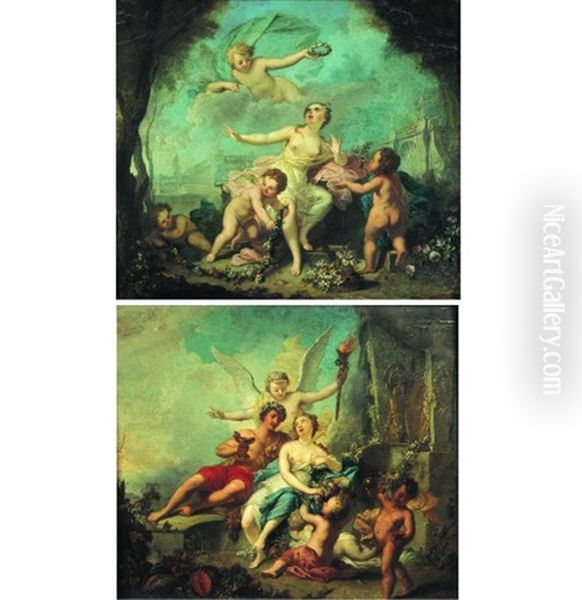 Bacchus Et Ariane (pair) Oil Painting by Johann-Heinrich Keller