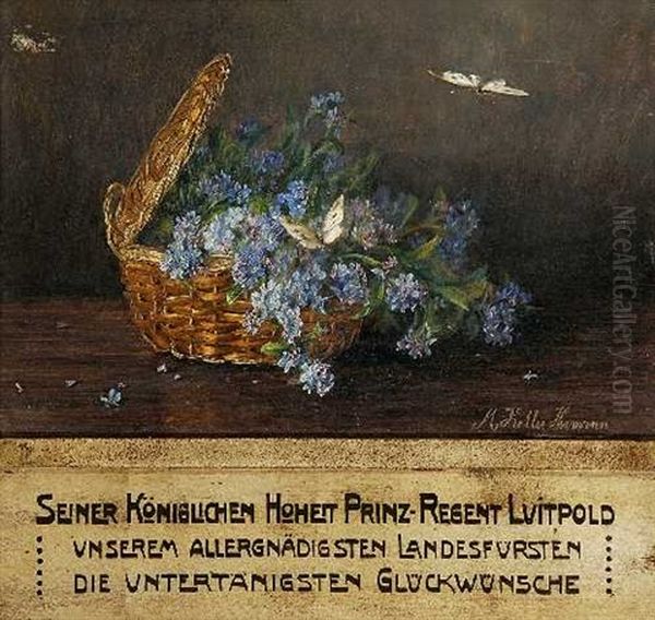 Stillleben Mit Vergissmeinnicht Und Schmetterlingen Oil Painting by Marie Keller-Hermann