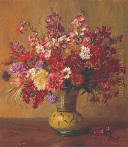 Herbstblumenstraus In Vase Oil Painting by Marie Keller-Hermann