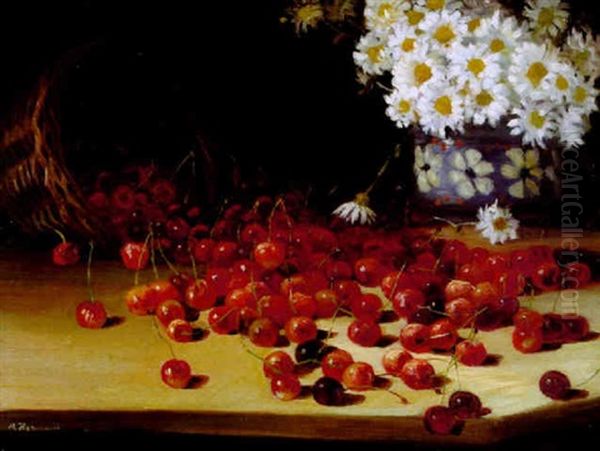 Kirschen Und Margarithen Oil Painting by Marie Keller-Hermann