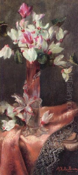 Stilleben Mit Alpenveilchen Oil Painting by Marie Keller-Hermann