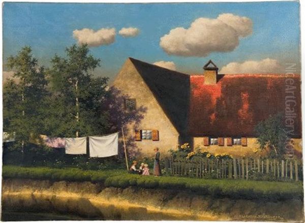 Idyll Hinterm Haus Oil Painting by Paul Wilhelm Keller-Reutlingen