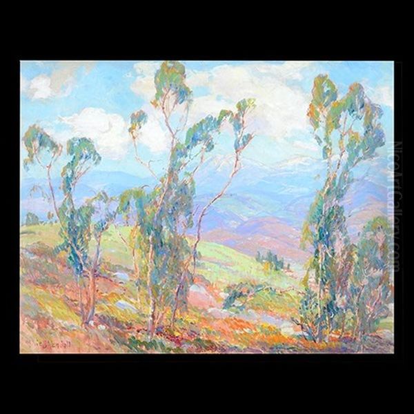 View Of The Sierras From Eucalyptus Grove Oil Painting by Marie B. Kendall