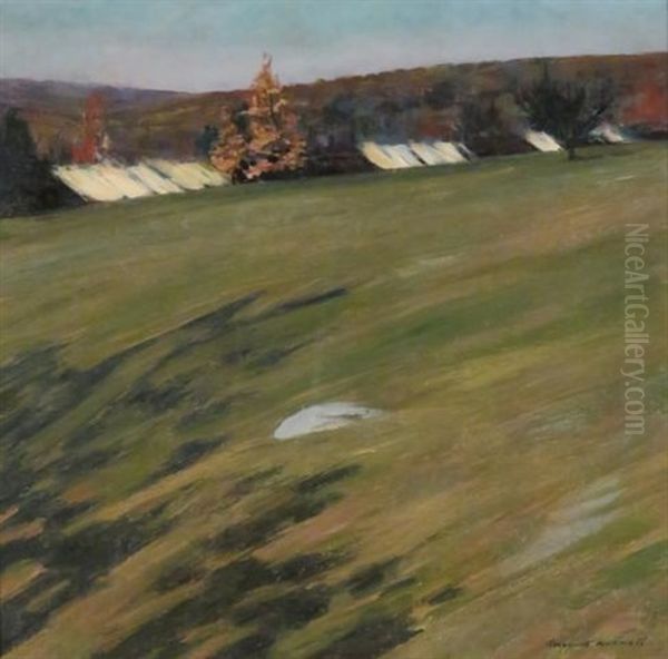 Autumn Landscape With Tree Shadows On A Grassy Meadow Oil Painting by William Sergeant Kendall