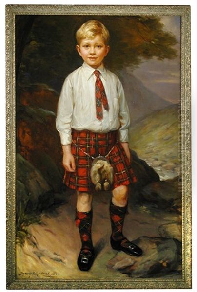 Portrait Of A Young Boy In A Tartan Kilt Oil Painting by Sydney Percy Kendrick