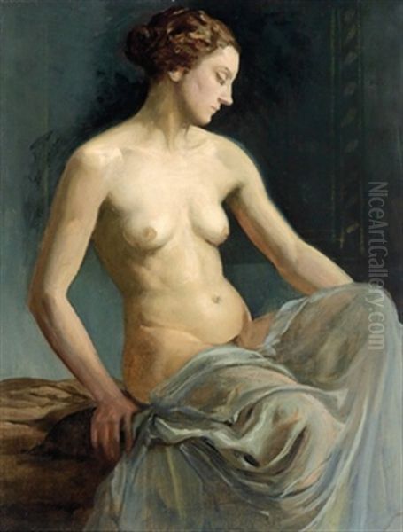 Sitzender Weiblicher Akt Oil Painting by Anton Josef Ritter von Kenner