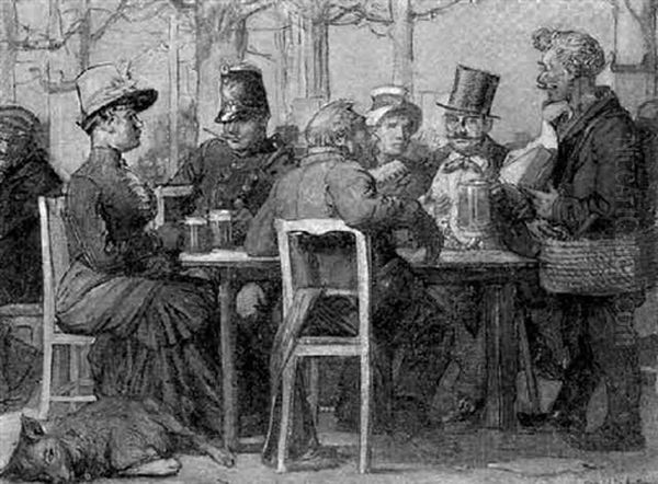 Beim Heurigen Oil Painting by Anton Josef Ritter von Kenner