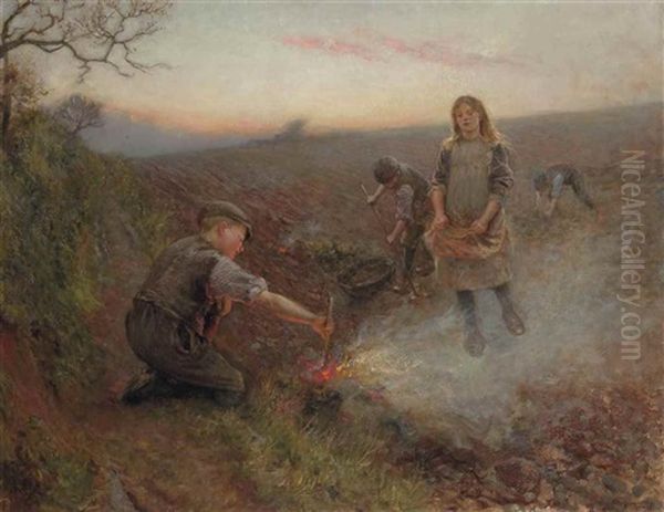 Burning Weeds Oil Painting by John Dalzell Kenworthy