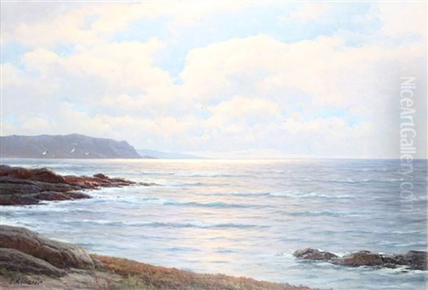 Sunrise, Waves Breaking Off A Rocky Coastline Oil Painting by Carl Kenzler