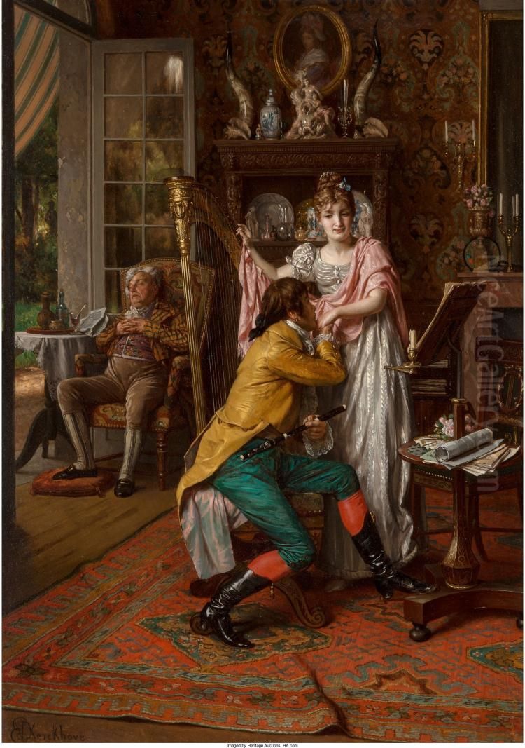 The Suitor Oil Painting by Ernest van den Kerckhove
