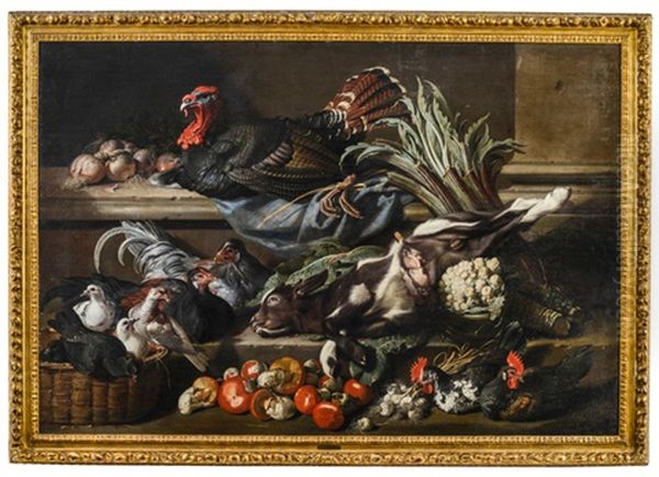Stilleben Mit Geflugel, Gemuse Und Pilzen Oil Painting by Jacob van der (Giacomo da Castello) Kerckhoven