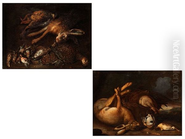 Jagdstilleben Mit Hasen Und Federvieh (pair) Oil Painting by Jacob van der (Giacomo da Castello) Kerckhoven