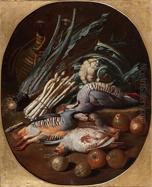 Composition Aux Perdrix Rouges Et Perdreaux Gris, Fruits Et Legumes Oil Painting by Jacob van der (Giacomo da Castello) Kerckhoven