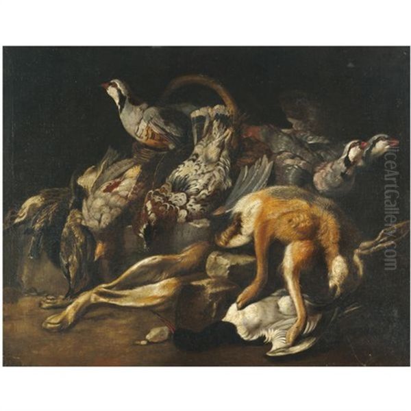 Still Life With Pheasants, A Hare And Other Game Oil Painting by Jacob van der (Giacomo da Castello) Kerckhoven