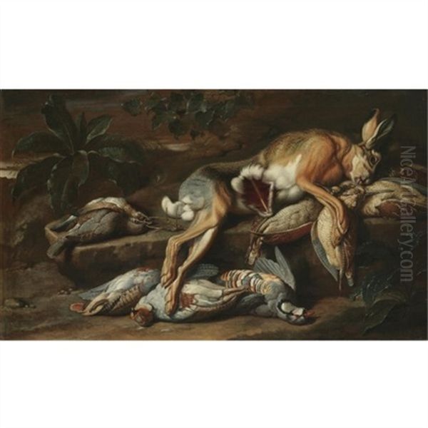 A Still Life With A Hare And Other Dead Game Oil Painting by Jacob van der (Giacomo da Castello) Kerckhoven