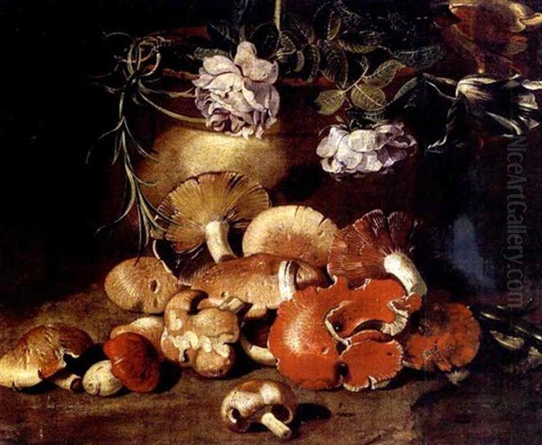 Natura Morta Di Fiori E Funghi Oil Painting by Jacob van der (Giacomo da Castello) Kerckhoven