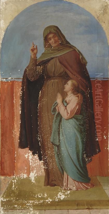 Zwei Altarbilder, Heilige Mutter Anna Mit Maria -christus Oil Painting by Karl Baumeister
