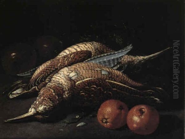Nature Morte Med Skovsnepper Og Appelsiner Oil Painting by Jacob van der (Giacomo da Castello) Kerckhoven
