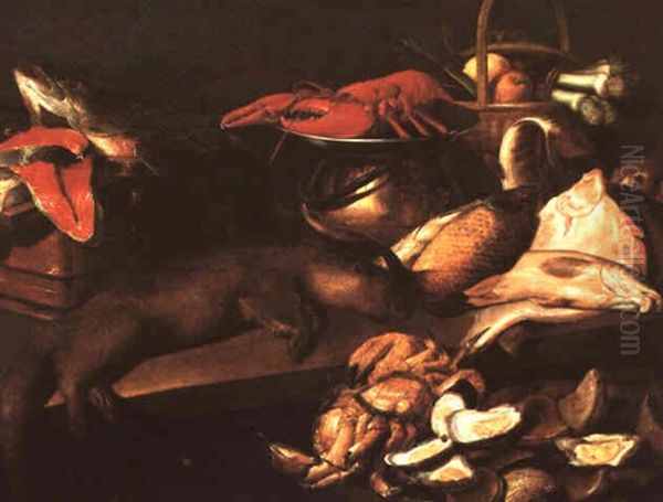 Nature Morte Aux Crustaces Oil Painting by Jacob van der (Giacomo da Castello) Kerckhoven