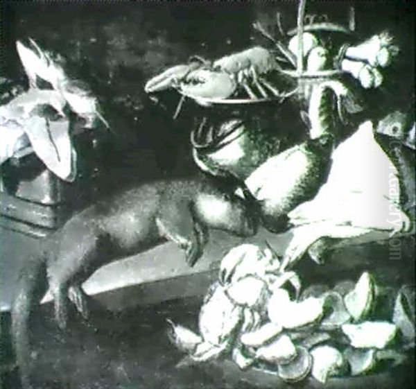 Nature Morte A La Loutre, Crabe, Homard, Poissons, Huitres  Et Legumes Oil Painting by Jacob van der (Giacomo da Castello) Kerckhoven