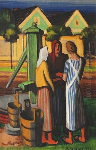 Chatting Oil Painting by Oldrich Kerhart