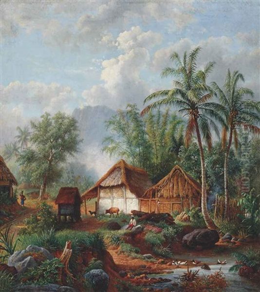 Desa In De Omstreken Van De Hoofdplaats Malang Oil Painting by Maurits Ernest Hugo R. van den Kerkhoff