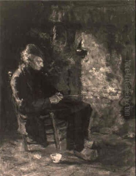 Boereninterieur Met Zittende Man Oil Painting by Anna E. Kerling