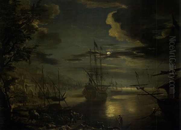 Marina Con Veliero Alla Fonda Oil Painting by Benedict Kern