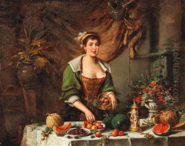 Richly Laid Table Oil Painting by Hermann Kern